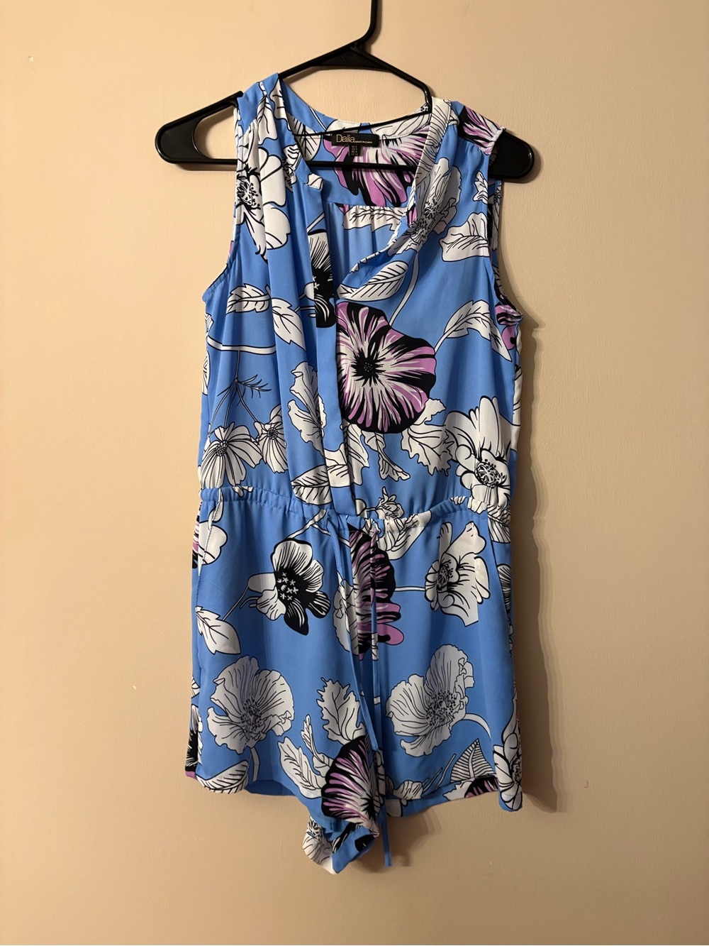 Dalia Blue Floral Girls Sleeveless One-Piece Romper